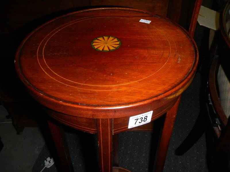 An Edwardian mahogany inlaid pot stand. - Image 2 of 2