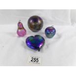 A collection of 4 pieces of John Ditchfield Glasform items including globe paperweight,