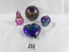 A collection of 4 pieces of John Ditchfield Glasform items including globe paperweight,