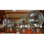 A mixed lot of silver plate including sugar scoop.