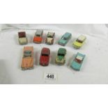 9 Dinky cars including Morris, Ford, Austin etc.