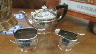 A 3 piece silver plate tea set by Pepper & Hope.