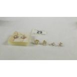 3 pairs of 9ct gold earrings set cubic zirconia's.