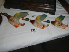 Three ceramic flying ducks.