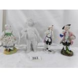 A good collection of fine porcelain figures mainly continental including a bisque Putti.