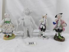 A good collection of fine porcelain figures mainly continental including a bisque Putti.