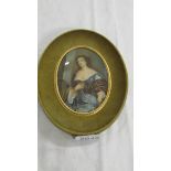 A velvet framed oval portrait of a lady signed Hirnio, glass a/f.