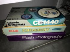 A Philip's CE1440 chemistry set (sealed) A Merit chemistry set (appears complete) and a Waddington