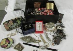 A mixed lot of costume jewellery, some in boxes together with sundries to include watches,