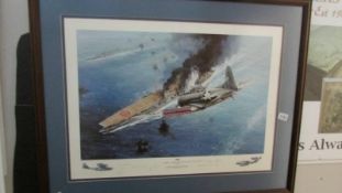 A framed and glazed signed limited edition print by Robert Taylor entitled 'Midway Strike against