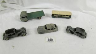 5 French Dinky including Citreon, Ford and coach.