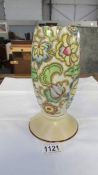 A Tuscan Decord pottery 9" vase on a yellow/cream foot with floral style decoration (art nouveau?)