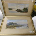 A pair of framed and glazed watercolours of lake scenes with boats, one signed W W Gosling.
