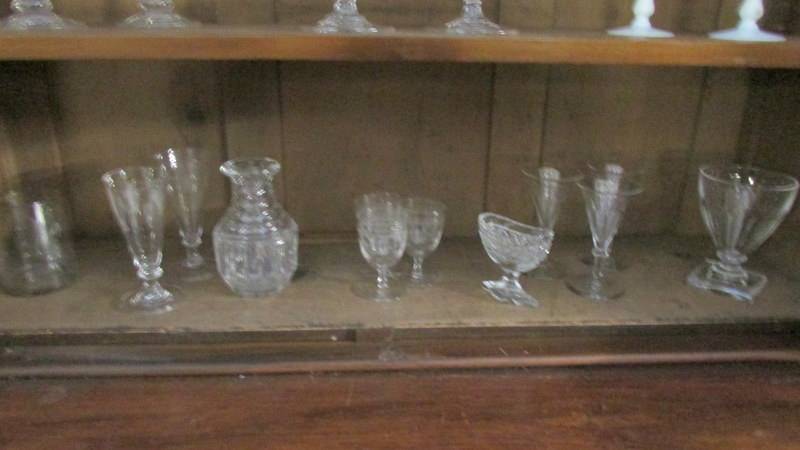 A mixed lot of glass ware including 18/19th century ale and wine glasses, oil lamp shades, - Image 2 of 4