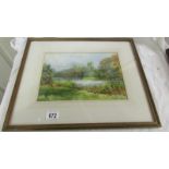 A framed and glazed watercolour rural scene.