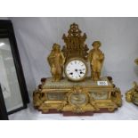 A good gilded spelter mantel clock with alabaster plaques,