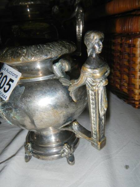 An unusual 3 piece pewter tea set with figural handles. (missing lids). - Image 2 of 2