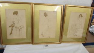 3 framed and glazed prints of ladies.