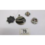 Two Scottish silver multi agate brooches together with a silver brooch and a silver pendant.