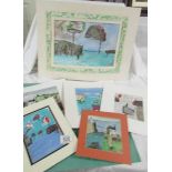 A collection of 6 unframed Cornish school abstracts of harbour scenes, inscriber verso.