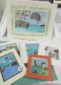 A collection of 6 unframed Cornish school abstracts of harbour scenes, inscriber verso.