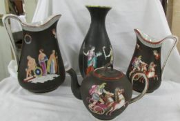 A good collection of mid 19th century Pratt ware decorated with gladiators on chariots and Greek