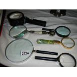 6 assorted magnifying glasses including 2 with unusual handles.