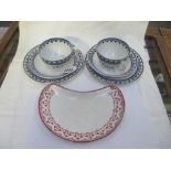 2 Minton blue Gothic pattern trio's and a red patterned Minton kidney dish