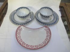 2 Minton blue Gothic pattern trio's and a red patterned Minton kidney dish