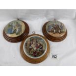 3 framed Pratt ware pot lids - 'Uncle Toby', 'Dr Johnson' and one other.