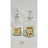 2 old Eau de Cologne bottles with original labels but unfortunately wrong stoppers.