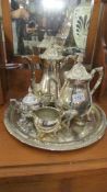 A 4 piece silver plate tea set on tray.