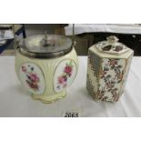 A Mason's Applique pattern sweet jar and a rose decorated biscuit barrel.