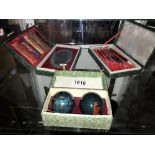 2 collectable boxed oriental artist sets & a boxed cloissonne stress balls