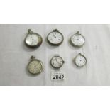 5 pocket watches and a watch head, a/f.
