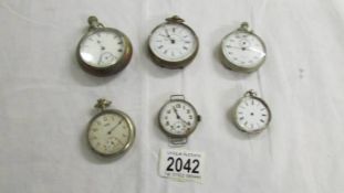 5 pocket watches and a watch head, a/f.