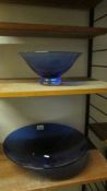 2 blue art glass bowls. ****Condition report**** Both in undamaged condition.