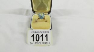 A 9ct gold ring set large blue stone size R.