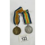 2 WW1 medals dedicated to G-89416 Pte. W W Mack, Middlesex Regiment.