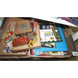 A box of miscellaneous vintage items, toys etc.