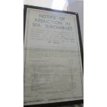 A framed and glazed original poster issued in August 1946 referring to a reduction in sea