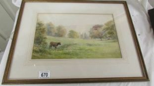 A framed and glazed water colour rural scene initialled A M S '84.