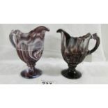 2 Victorian Davidson pressed purple slag glass cream jugs, 12 cm.