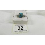 A silver ring set turquoise stone,size U.