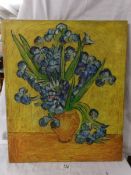 An unframed oil on canvas of a vase of flowers.