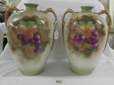 A pair of 29cm tall flasks with 2 shoulder handles decorated with grapevine.