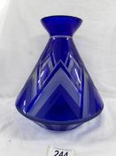 A superb quality blue overlaid glass vase signed Bernard P. 23 cm.