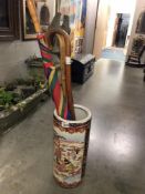 An oriental umbrella stand with contents ****Condition report**** Dirty inside but