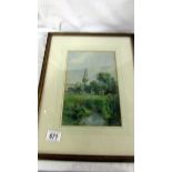 A framed and glazed watercolour rural scene initialled A M S.