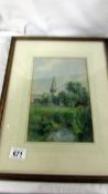 A framed and glazed watercolour rural scene initialled A M S.